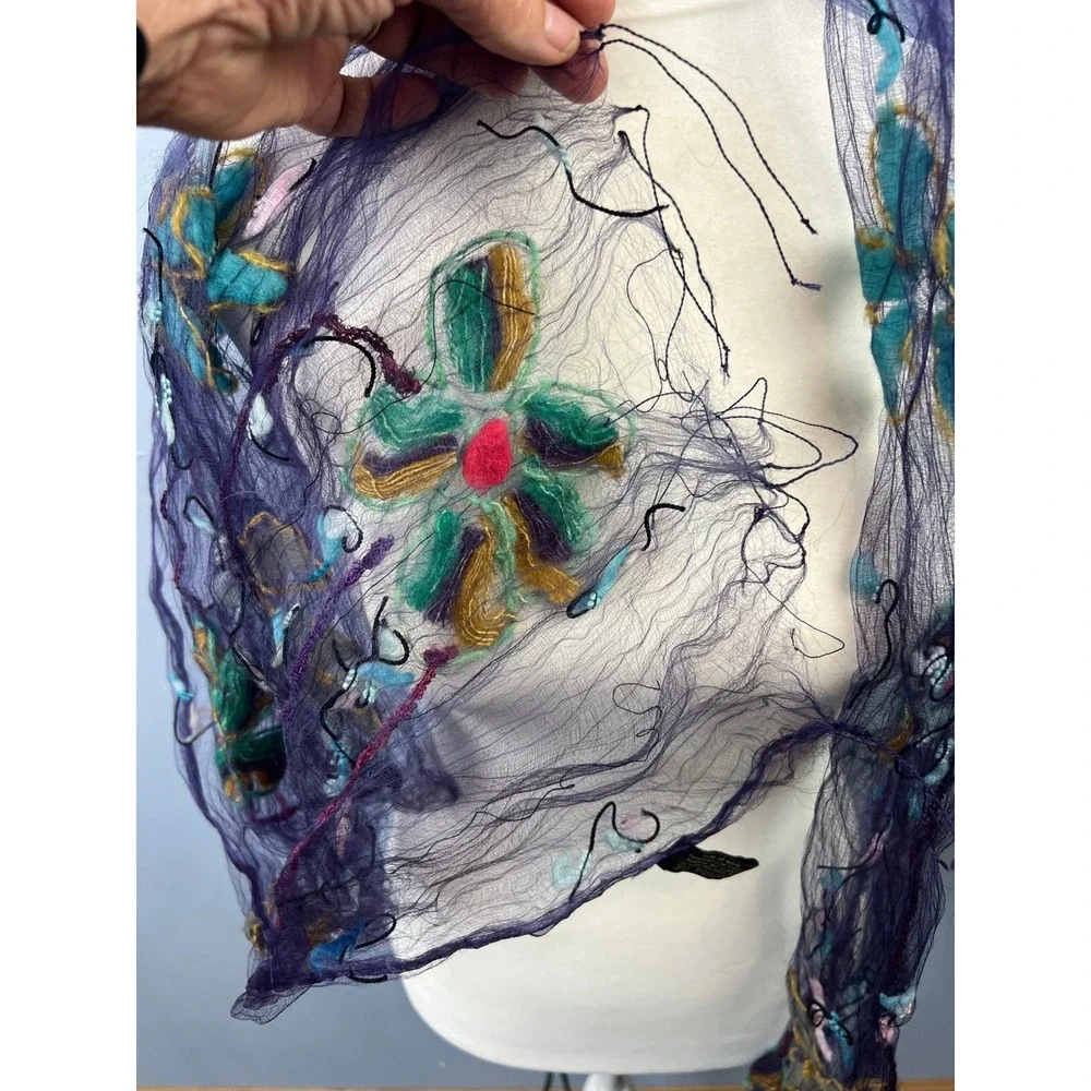 Fleurs by Elegant Additions Purple Fiber Natural Silk Handwoven Scarf Whimsical